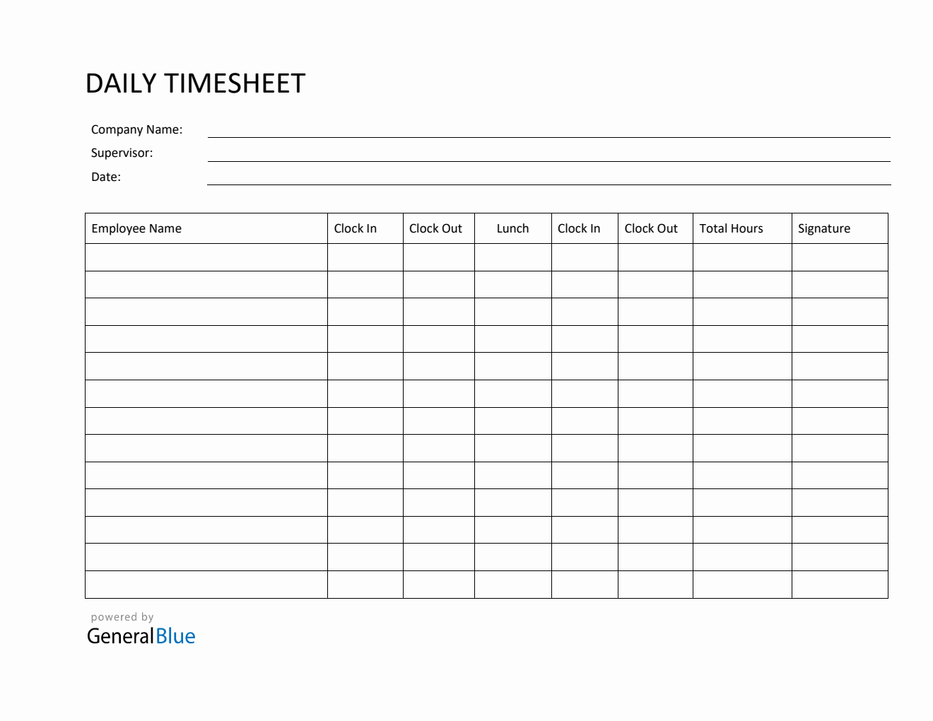 Printable Clock-In Clock-Out Sheet in Word