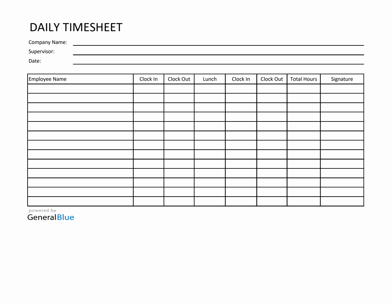 Printable Clock-In Clock-Out Sheet in Excel