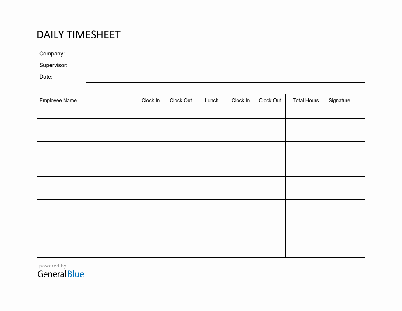 Printable Clock-In Clock-Out Sheet in PDF