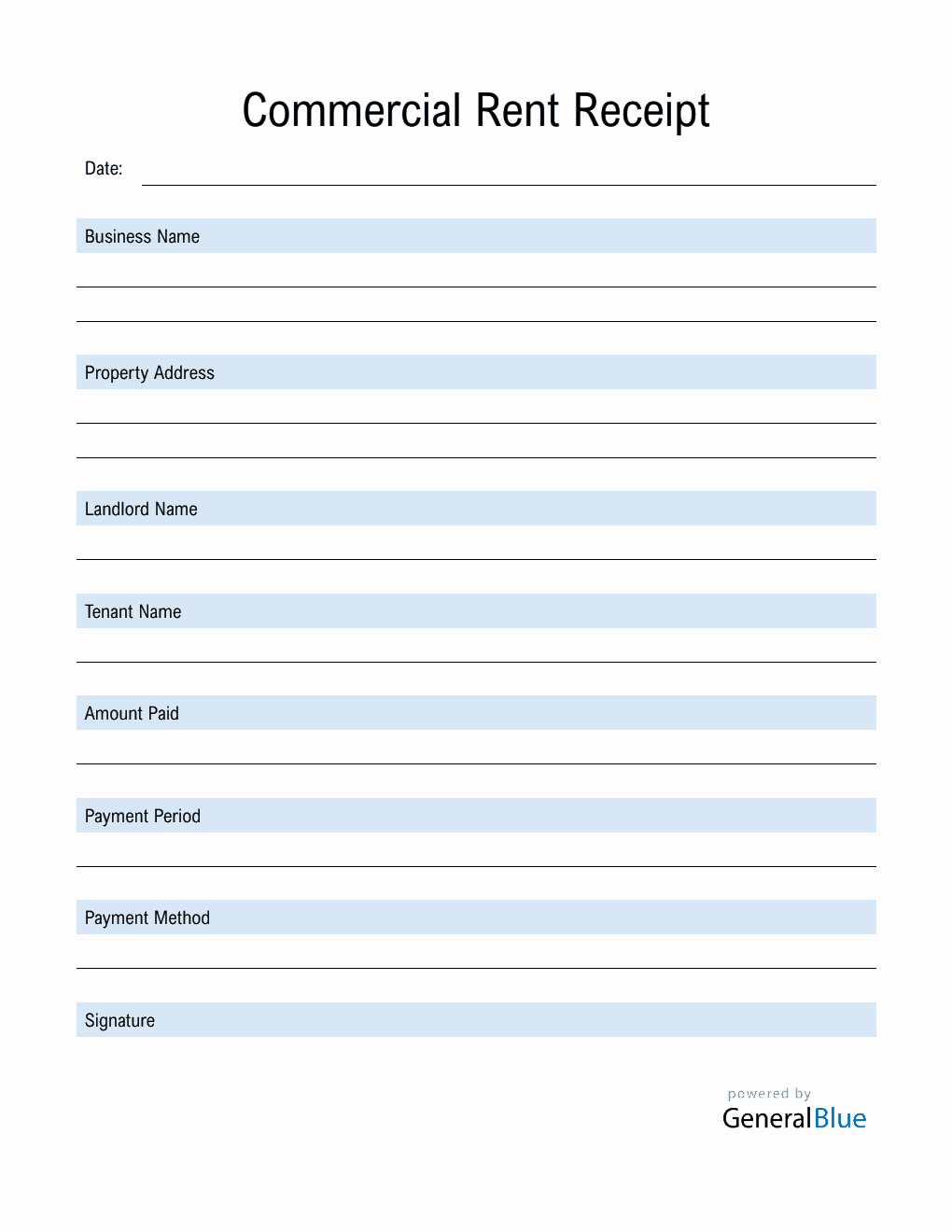 Commercial Rent Receipt Template in Word