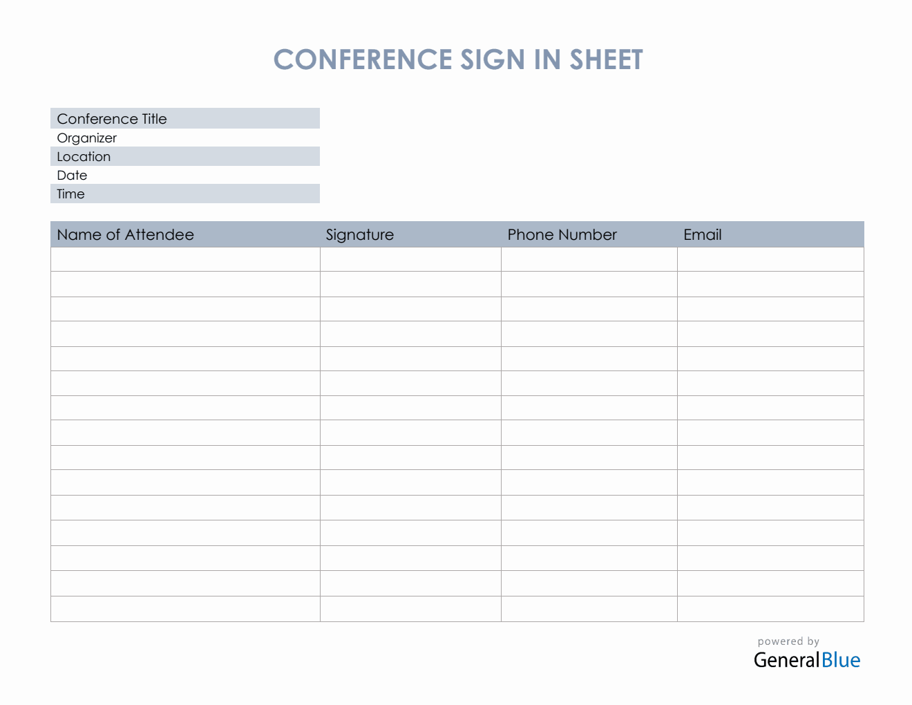 Conference Sign In Sheet in Word