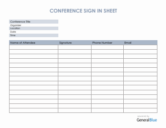 Conference Sign In Sheet in Word