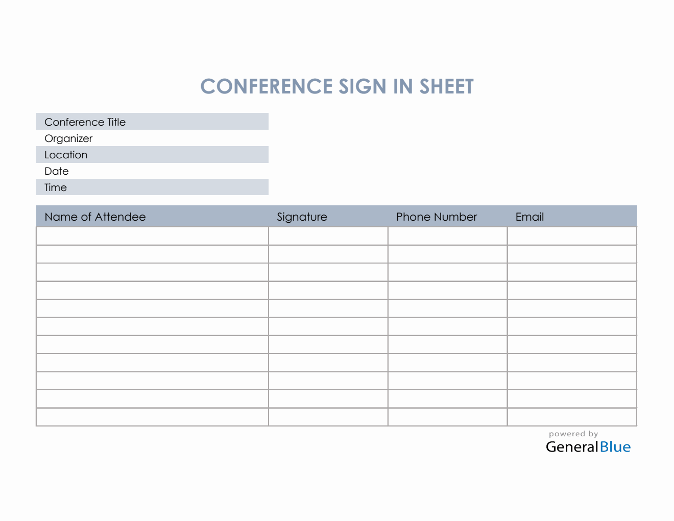 Conference Sign In Sheet in Excel