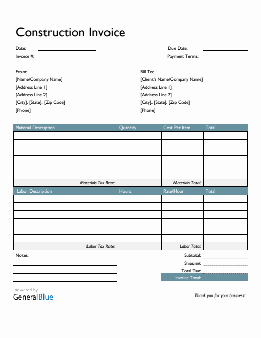 18+ Construction Invoice Template Word Pictures