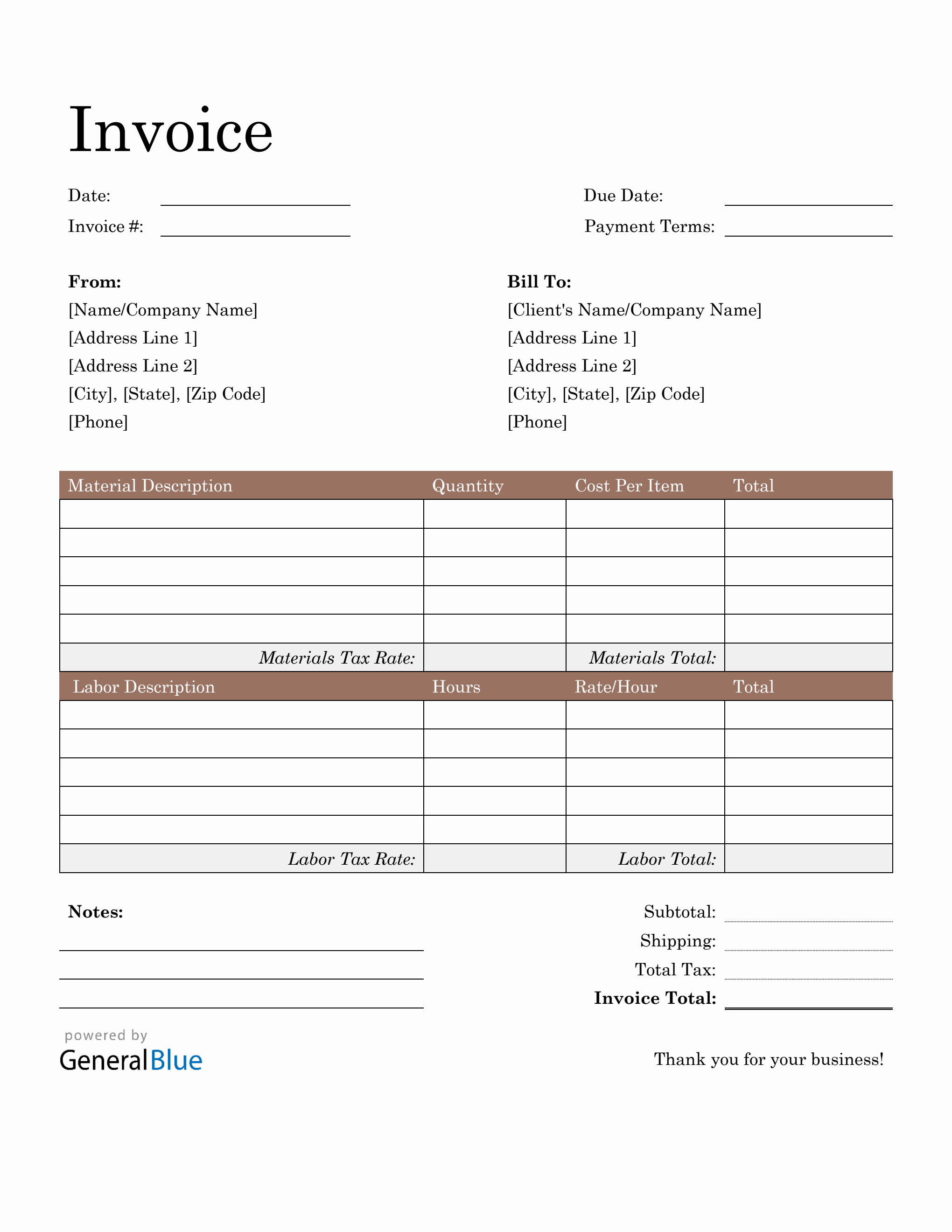 Construction Invoice Template in Word (Basic) Regarding General Contractor Invoice Template