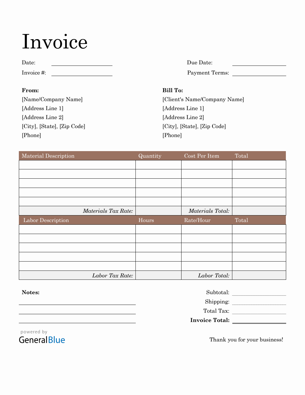 Construction Invoice Template in Word (Basic)