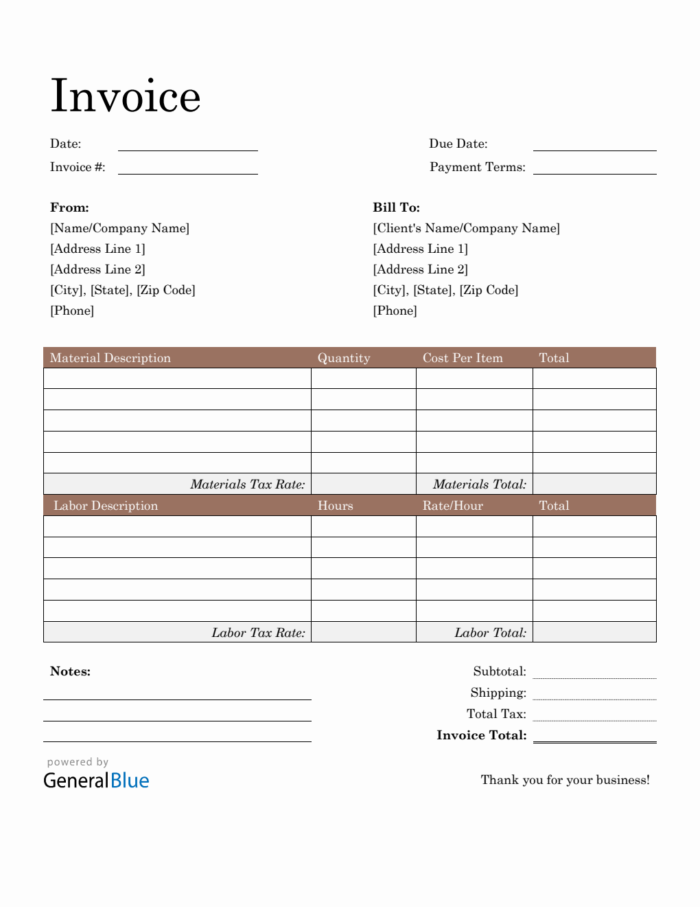 Invoice Template for U.S. Freelancers in Word (Printable)