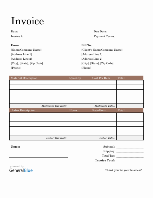 Construction Invoice Template in Word (Basic)