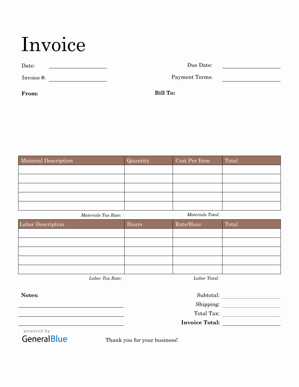 Construction Invoice Template in PDF (Basic)