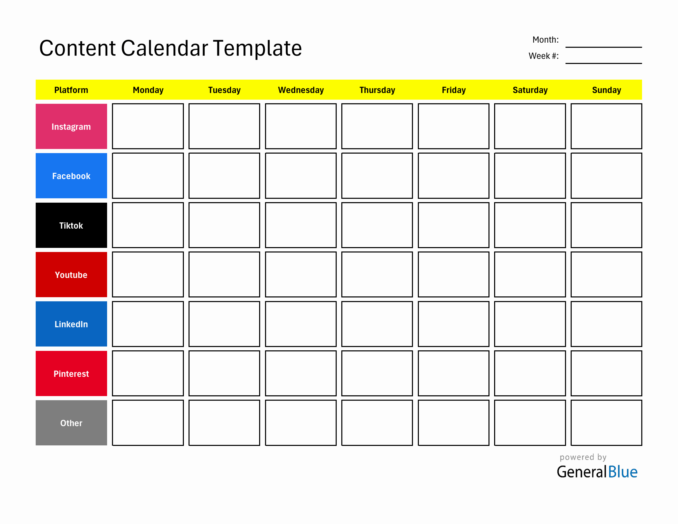 Free Content Calendar Template in PDF