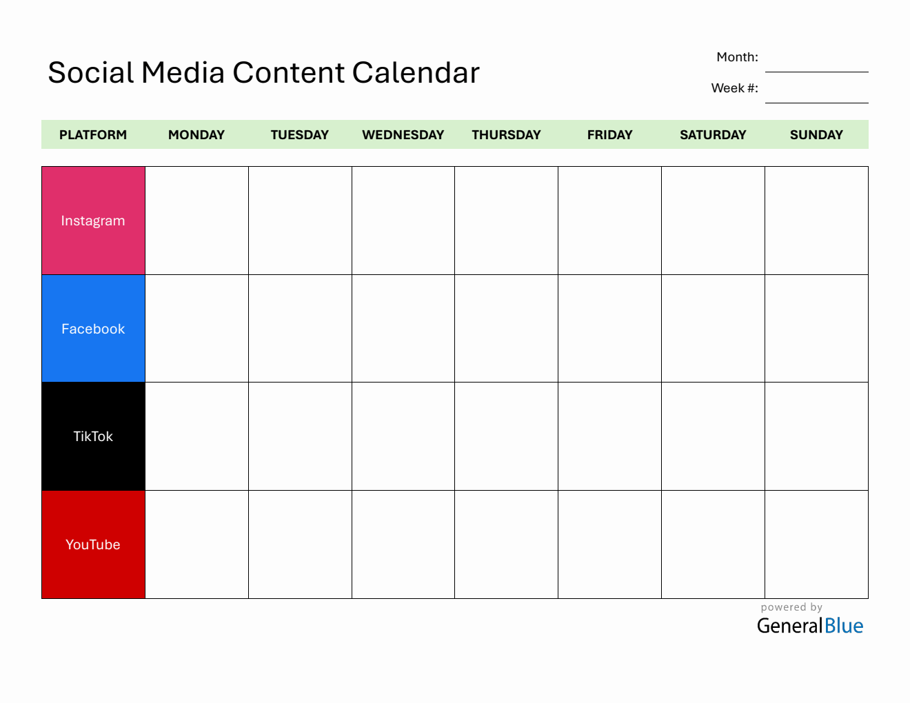Free Blank Content Calendar Template in PDF