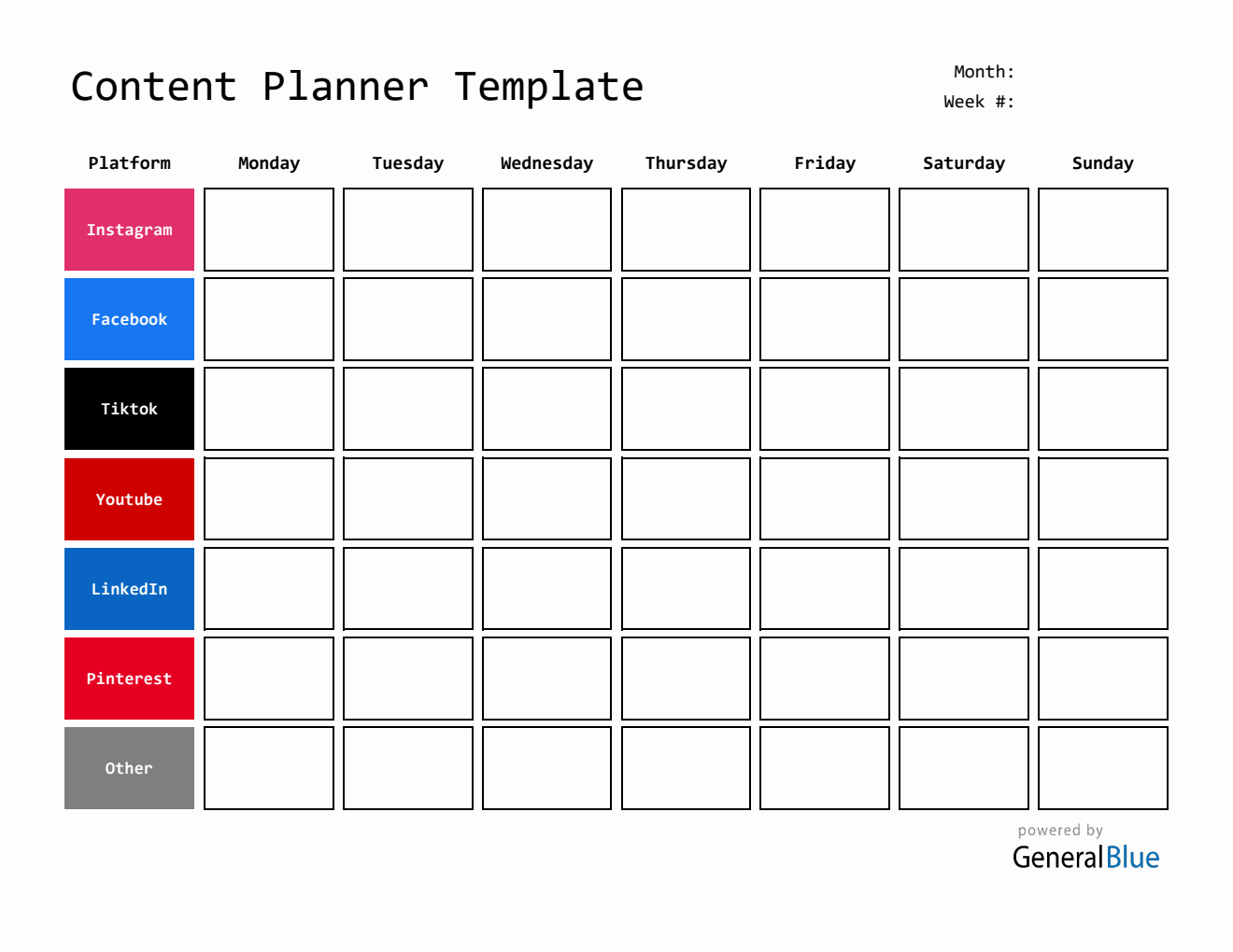 Free Printable Content Calendar Template in PDF