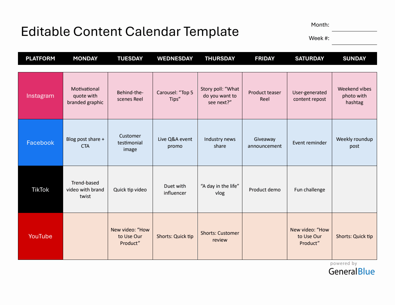Free Editable Content Calendar Template in Word