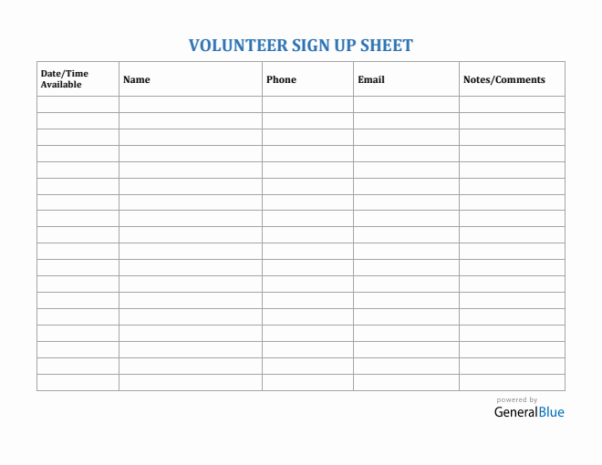 Custom Schedule Volunteer Sign Up Sheet in Word