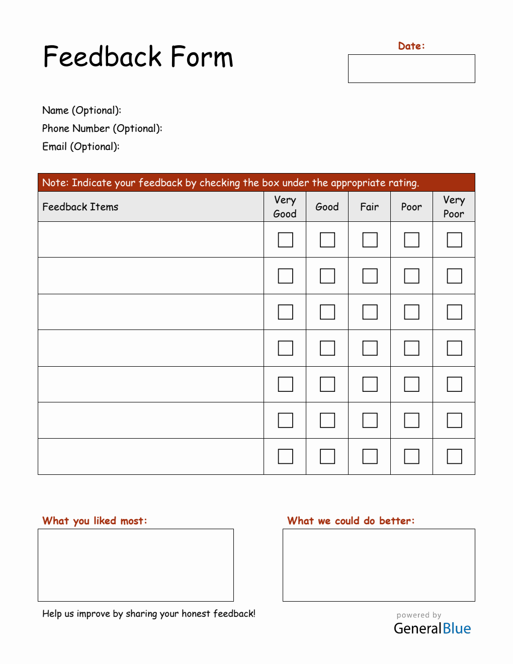 Free PDF Ratings Templates