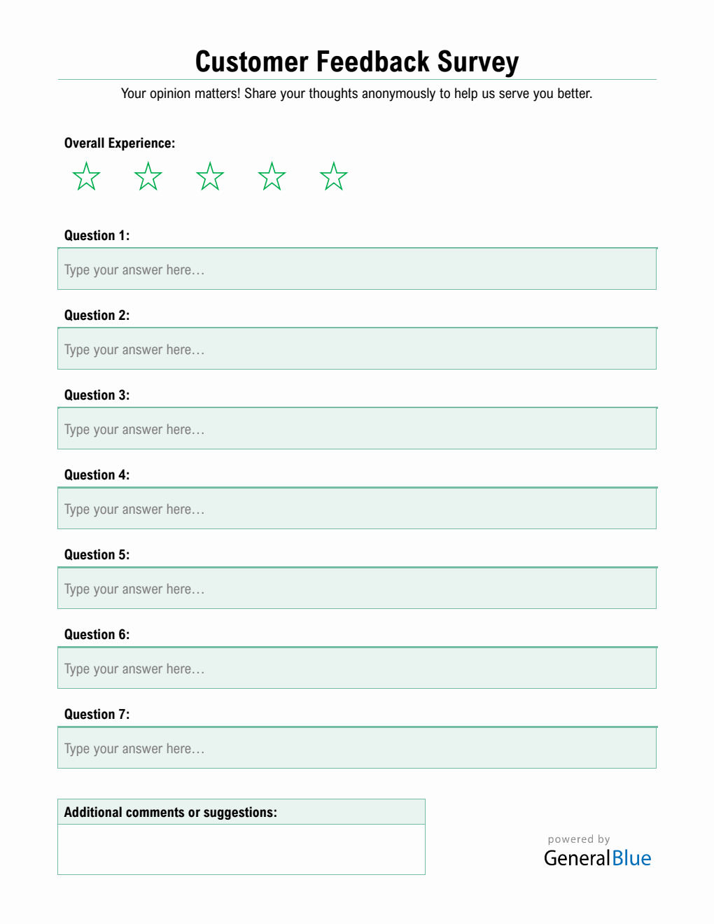 Simple Customer Feedback Survey Form in Word