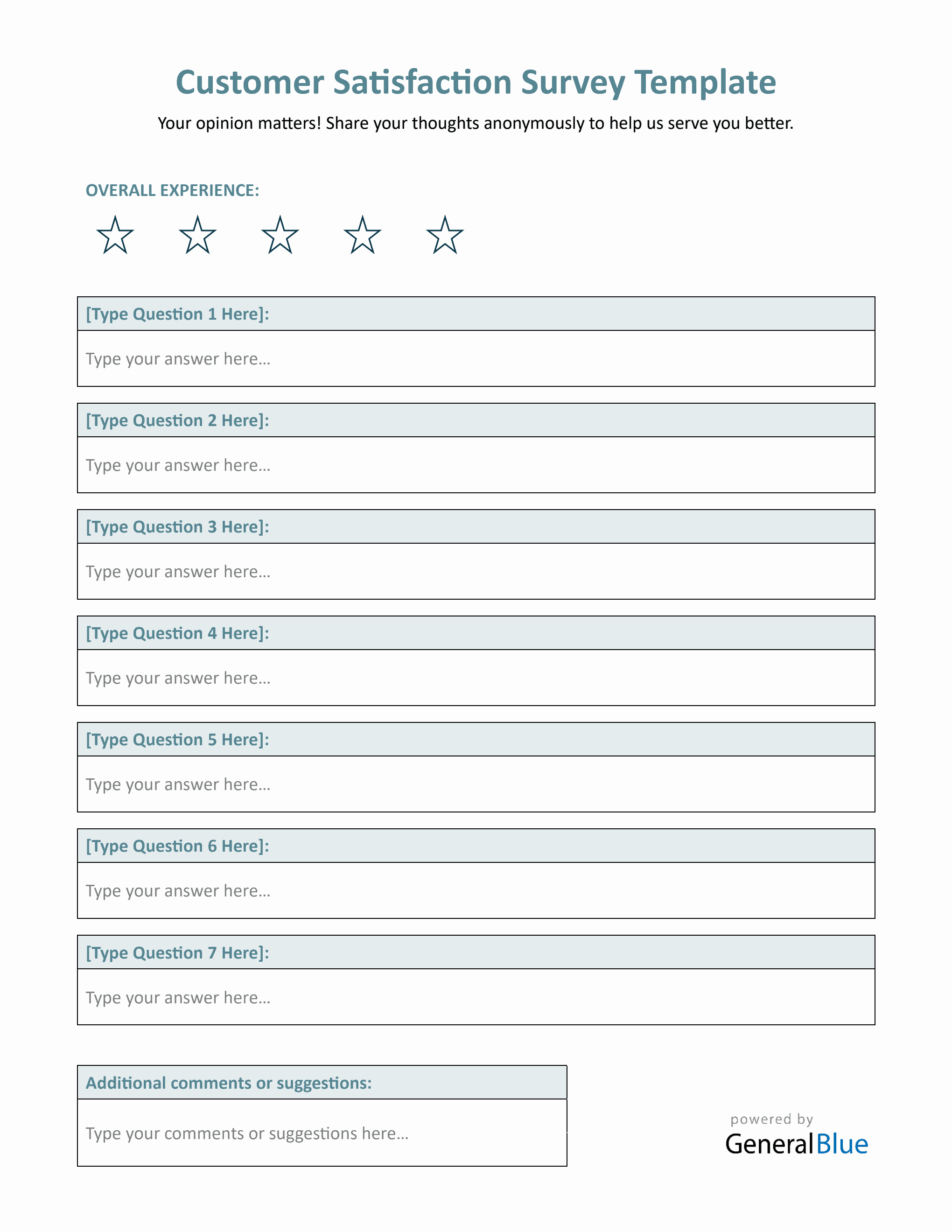 Fillable Customer Feedback Survey Form in Word