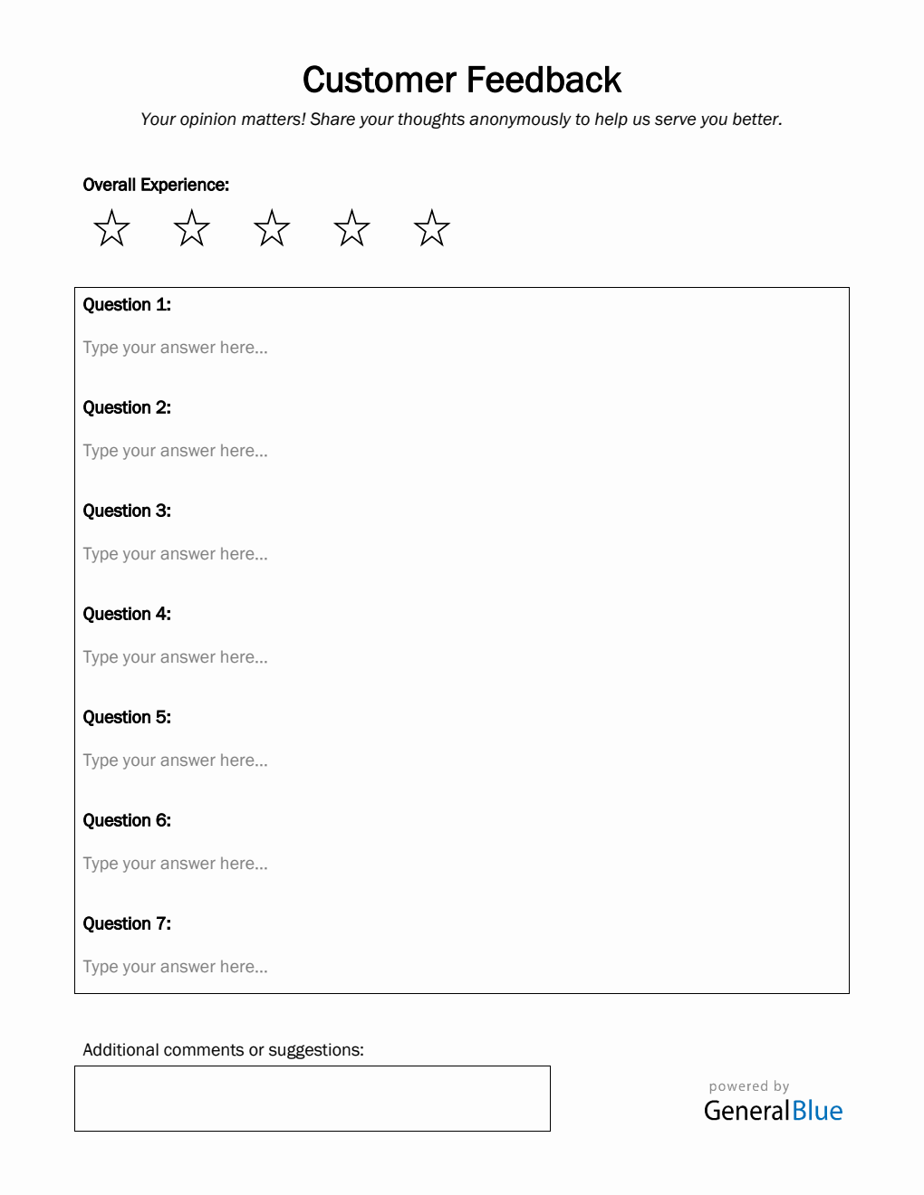 Printable Customer Feedback Survey Form in Word