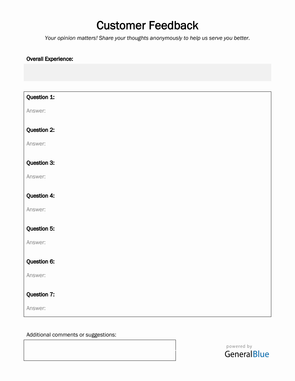 Customer Satisfaction Survey Form - Printable PDF