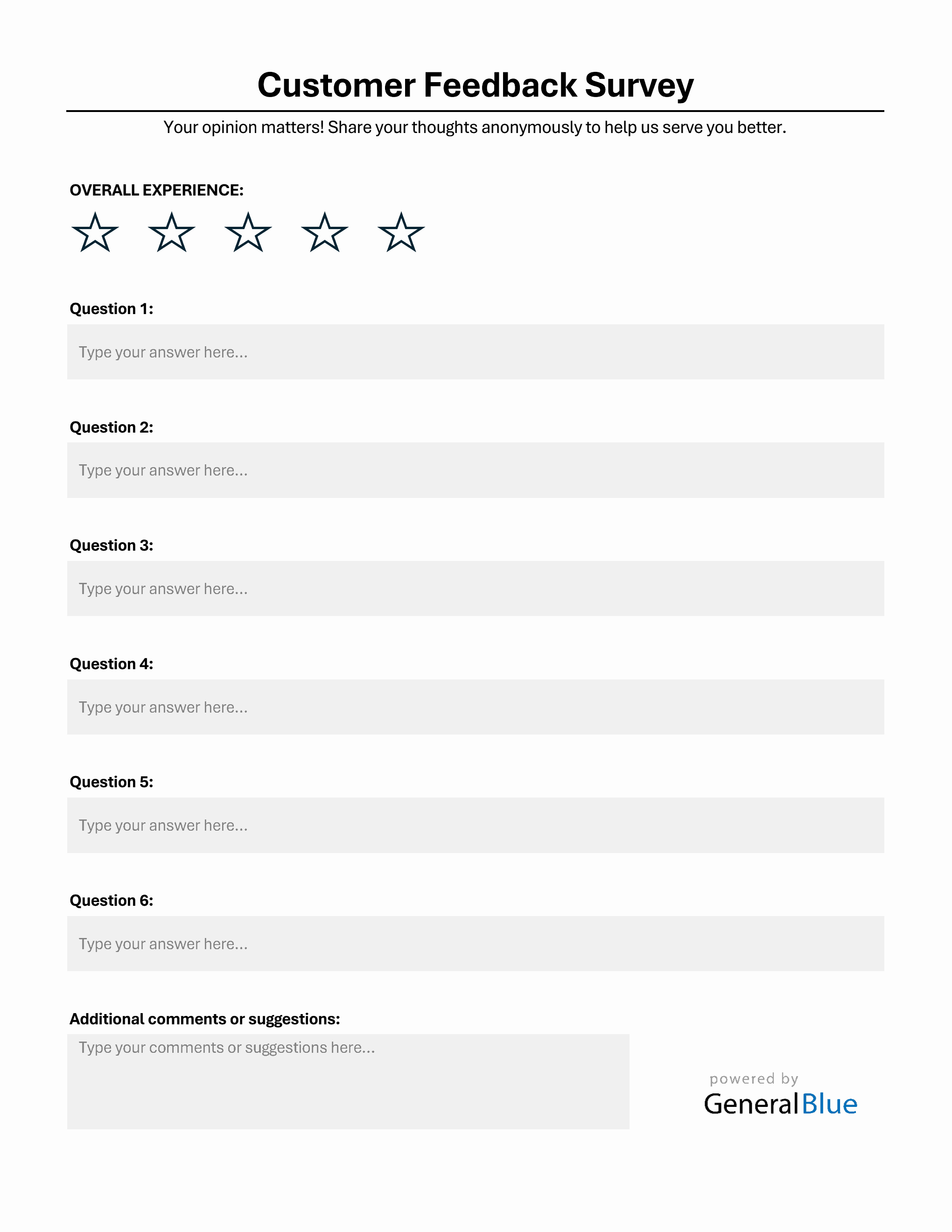 Customer Feedback Survey Form in Excel