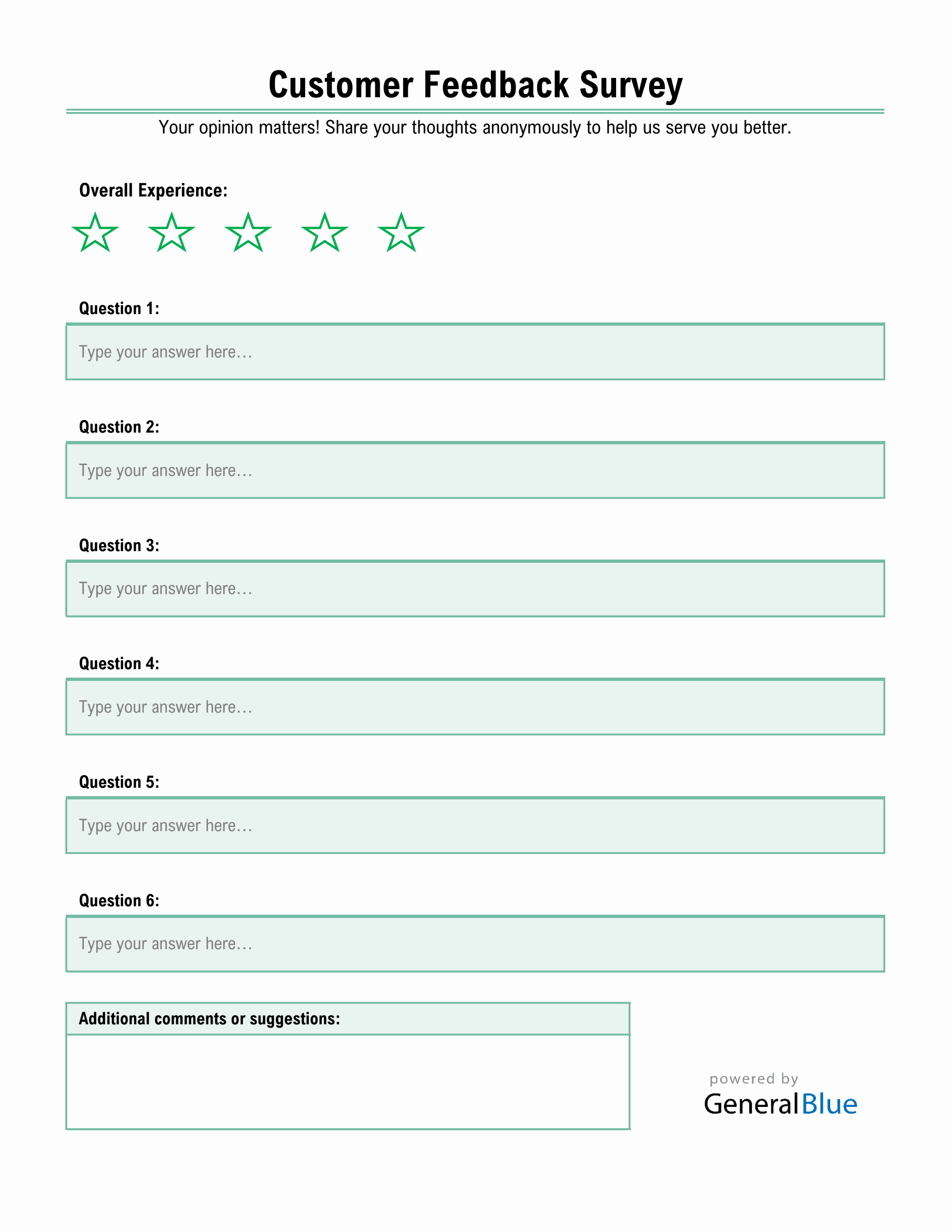 Simple Customer Feedback Survey Form in Excel