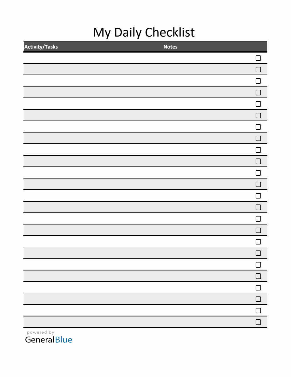 Free Daily Checklist Template (Classic) in Excel Format