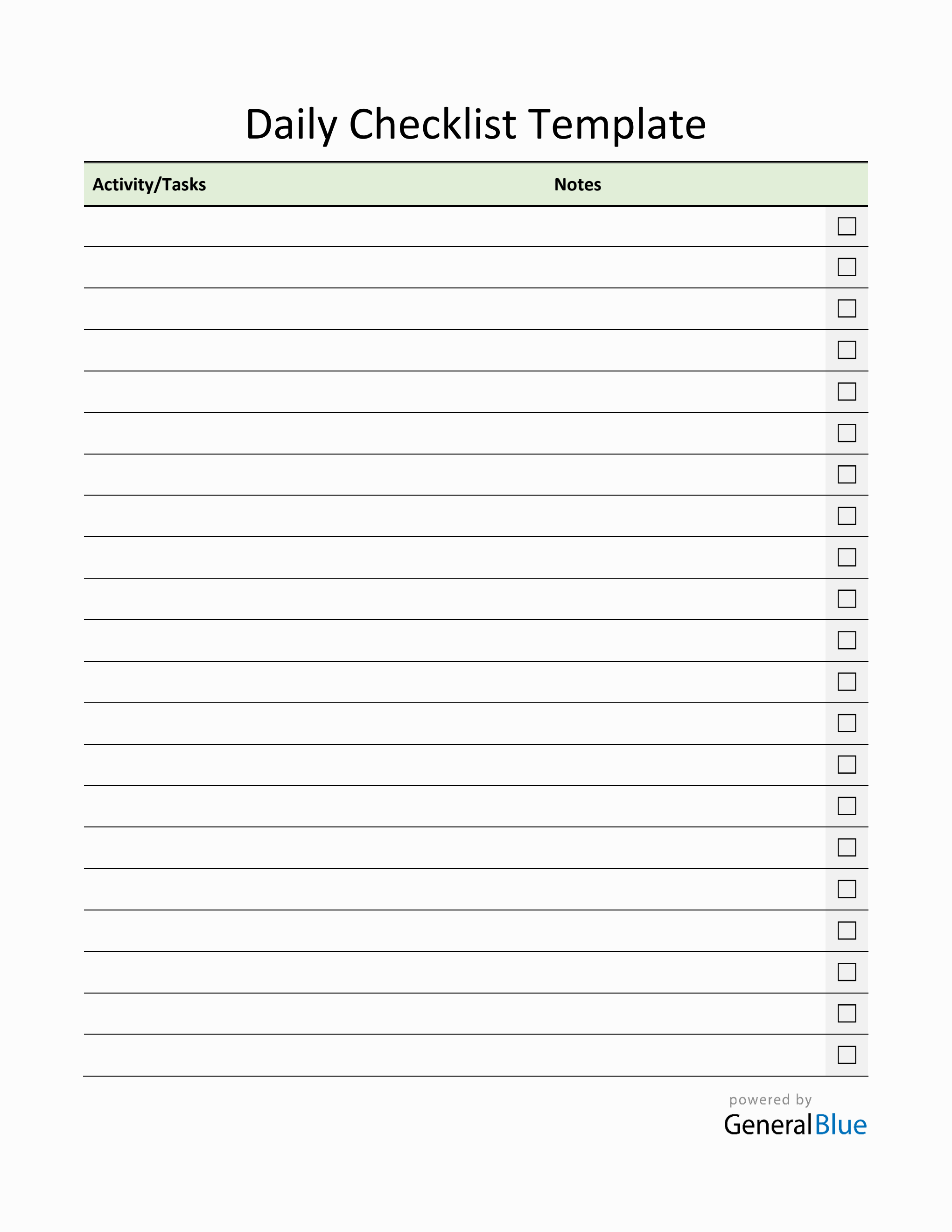 Checklist Forms Free PDF Daily Checklist Template (Standard)