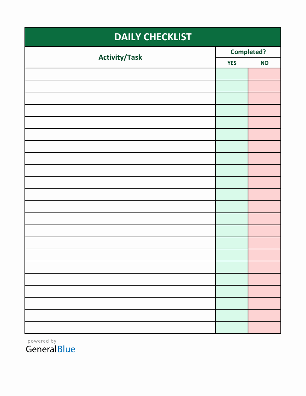 Free Daily Checklist Template (Classic) in Excel Format