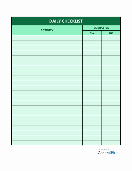 Daily Checklist Template in Excel