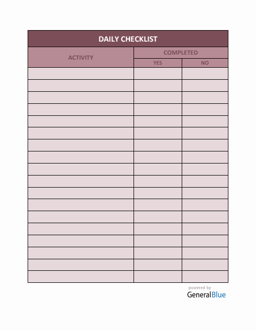 Daily Checklist Template in PDF