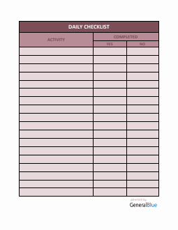 Daily Checklist Template in Excel