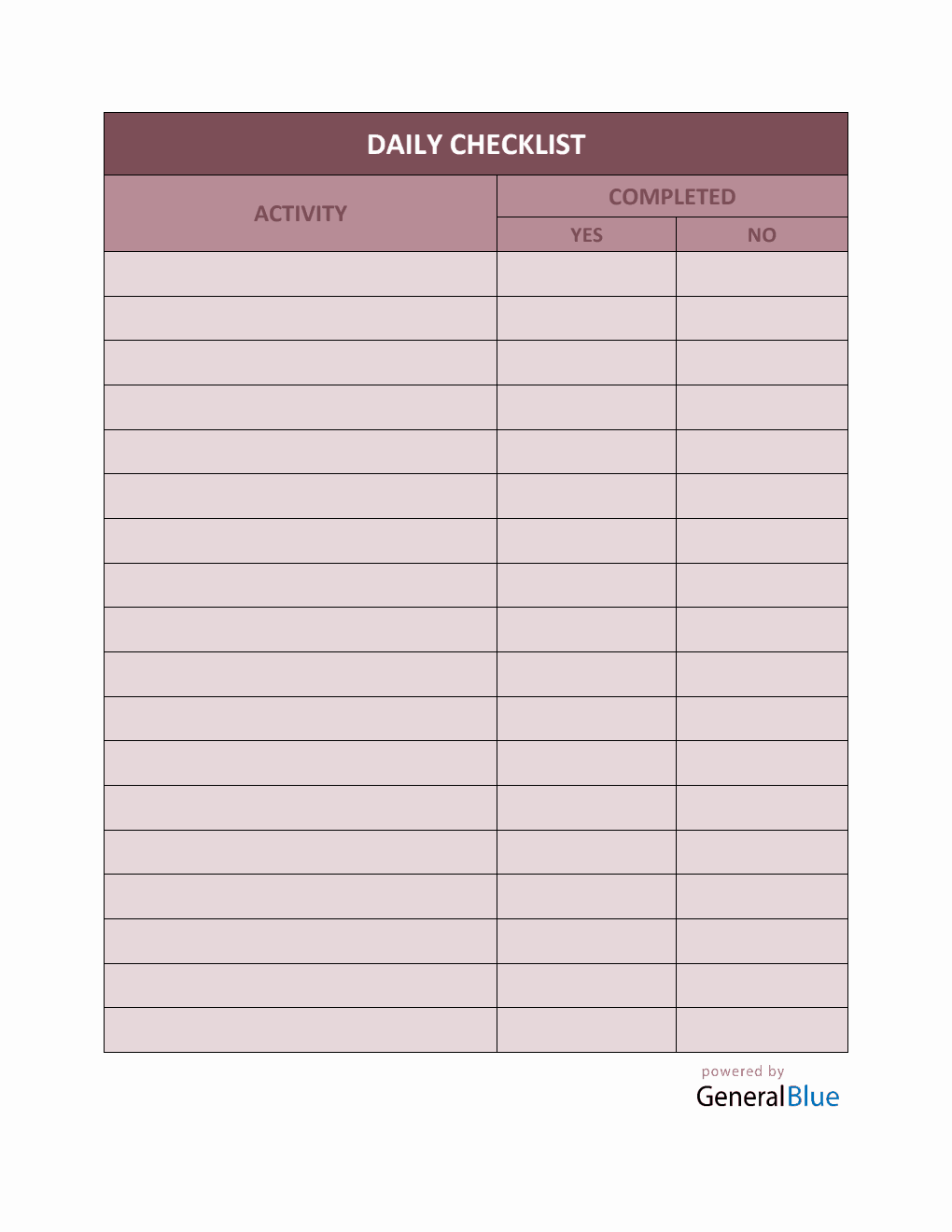 Daily Checklist Template in Word