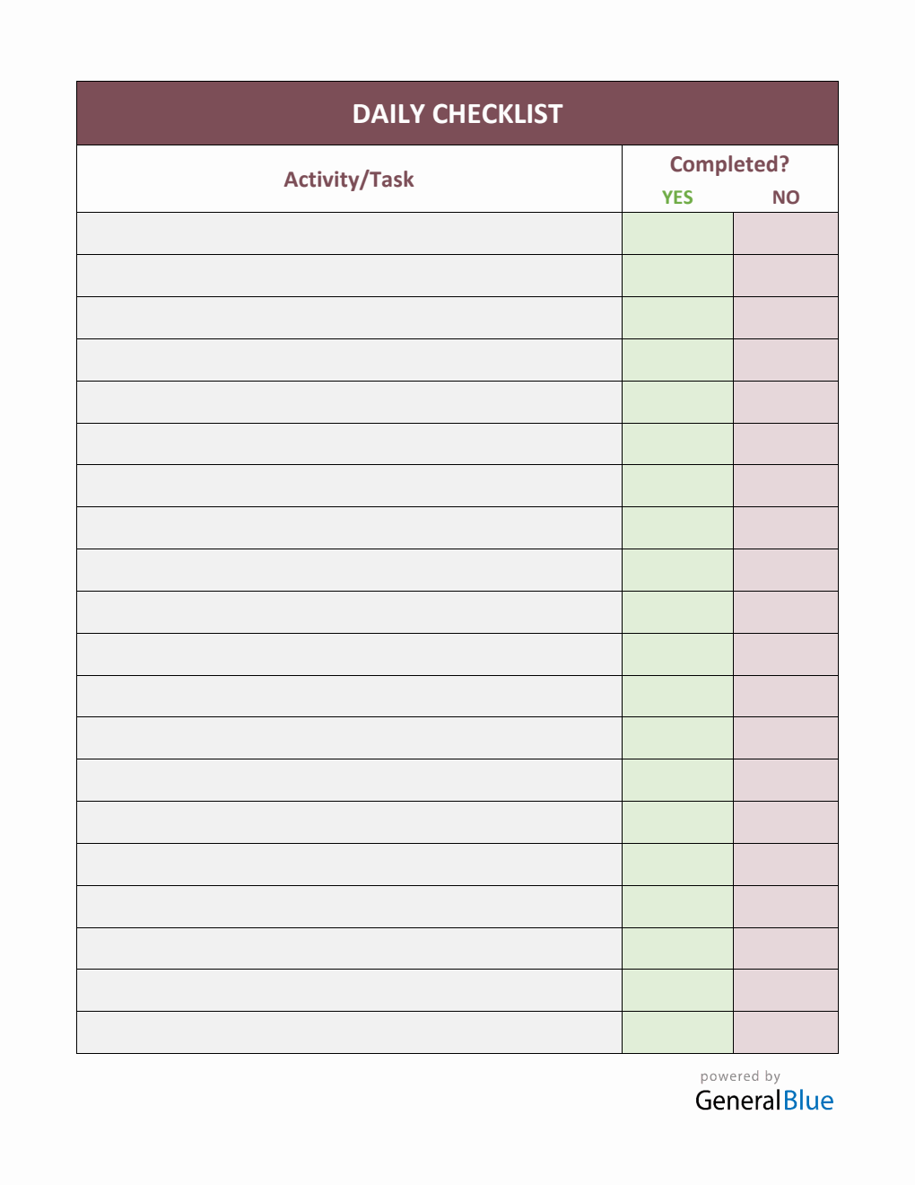 Daily Checklist Template in Word