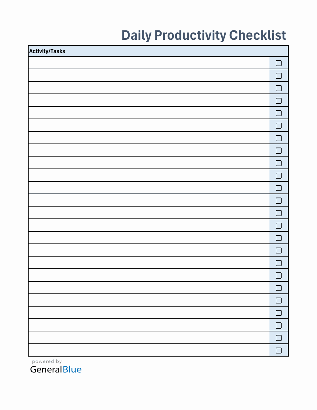Free Daily Checklist Template (Classic) in Excel Format