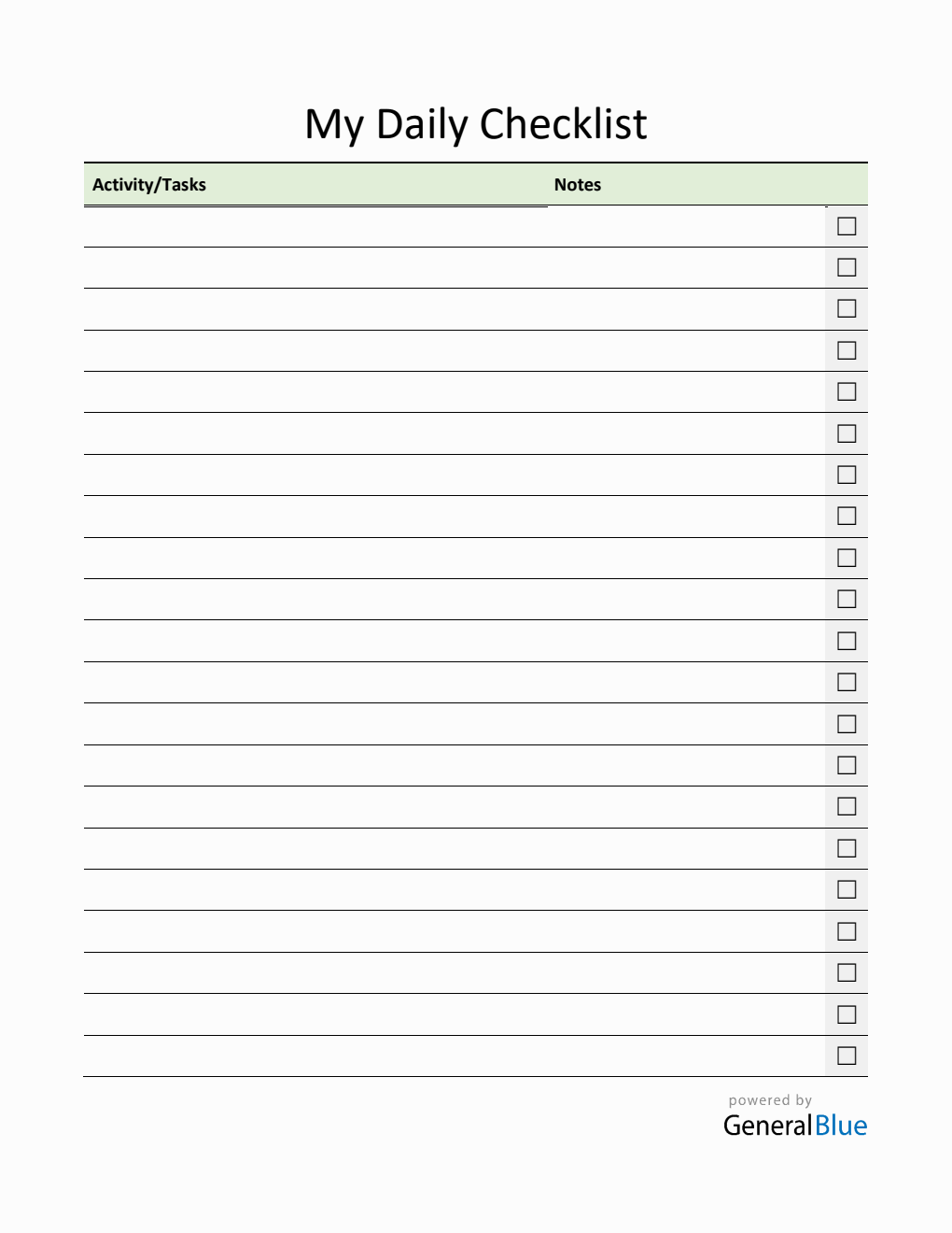 Free Standard Daily Checklist Template in Word
