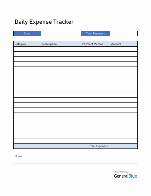 Daily Expense Tracker in Word (Blue)