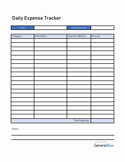 Daily Expense Tracker in PDF (Blue)