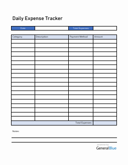 Daily Expense Tracker in Word (Blue)