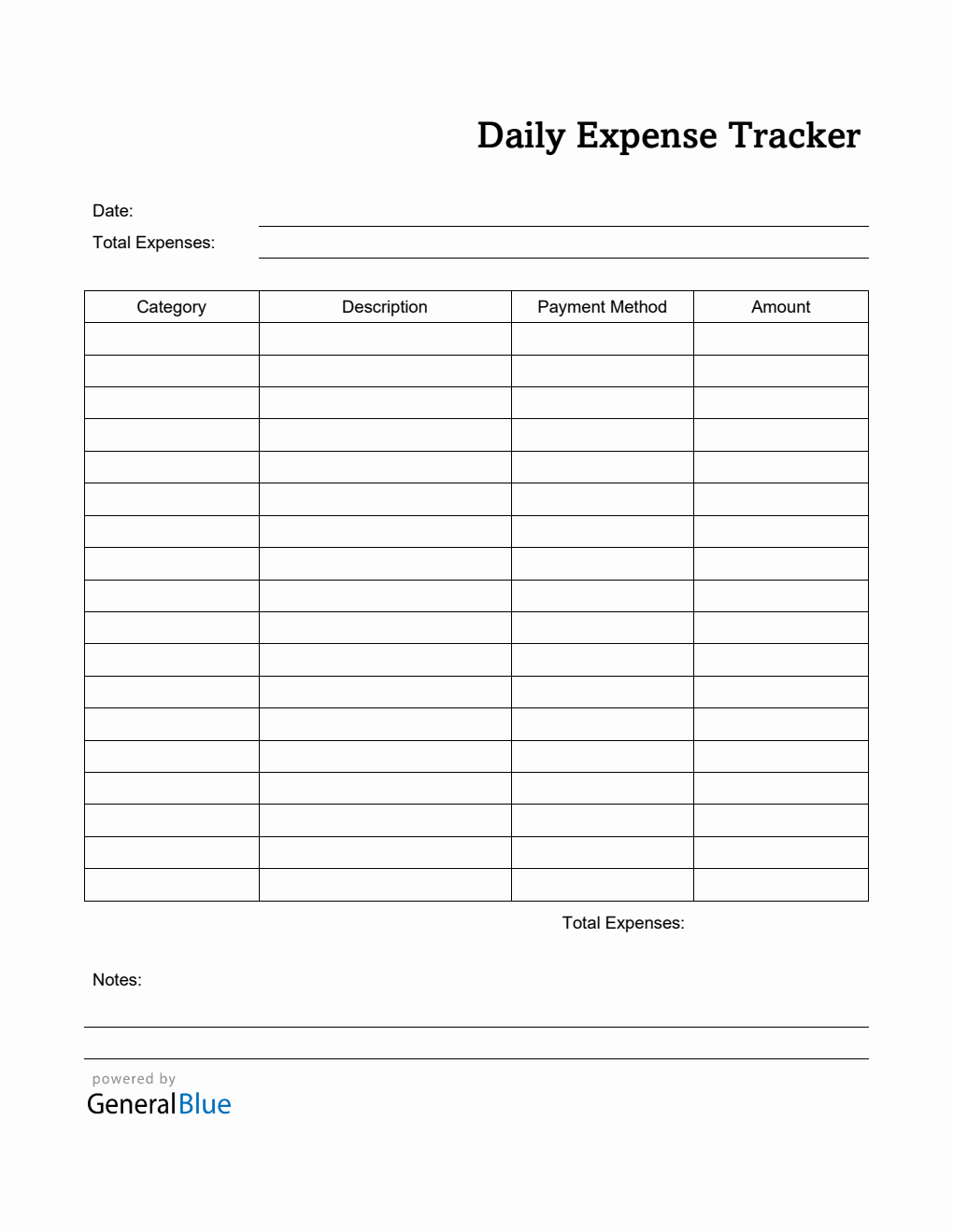 Daily Expense Tracker in Word (Printable)