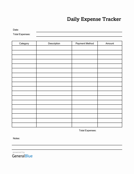 Daily Expense Tracker in Word (Printable)