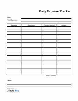 Daily Expense Tracker in Excel (Printable)