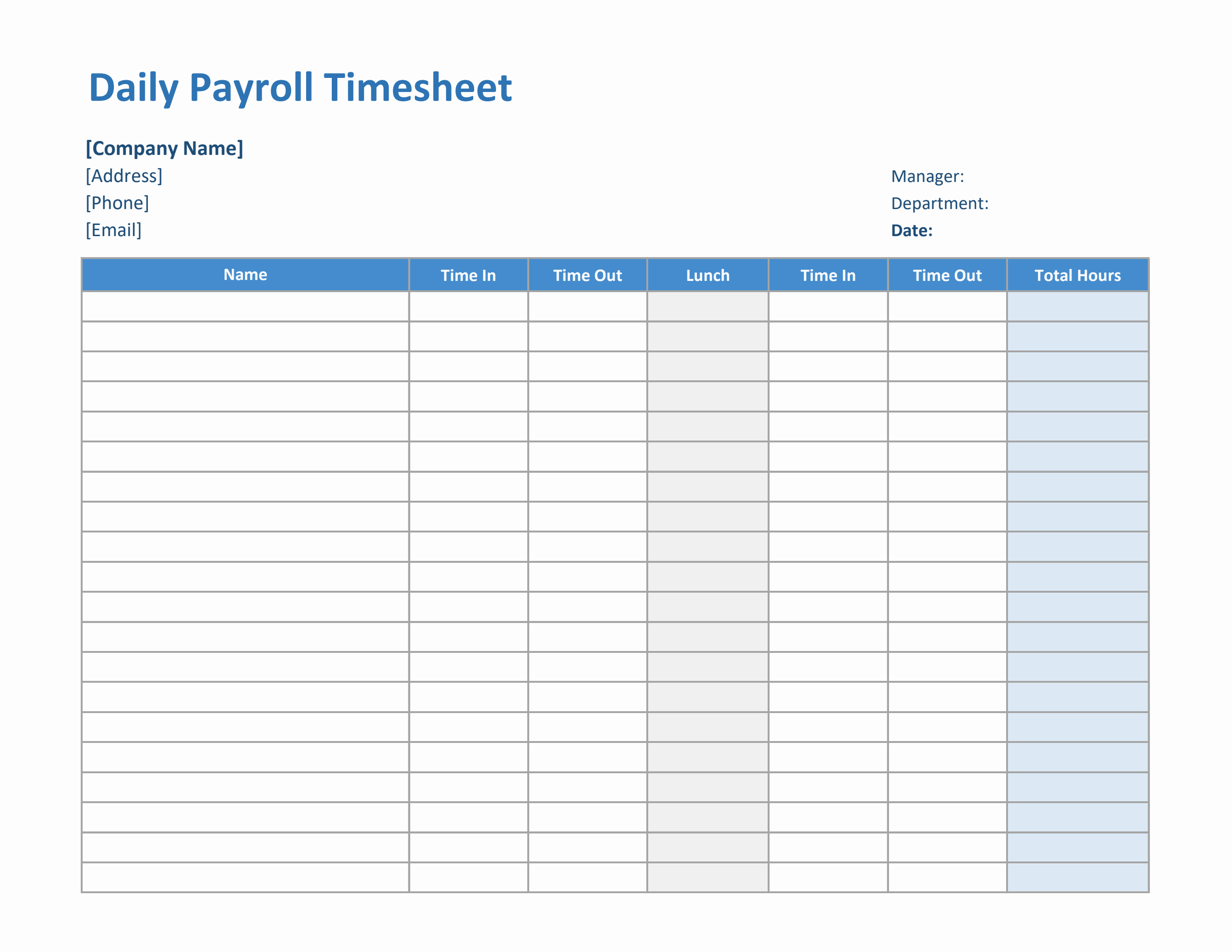 Daily Payroll Timesheet in Excel