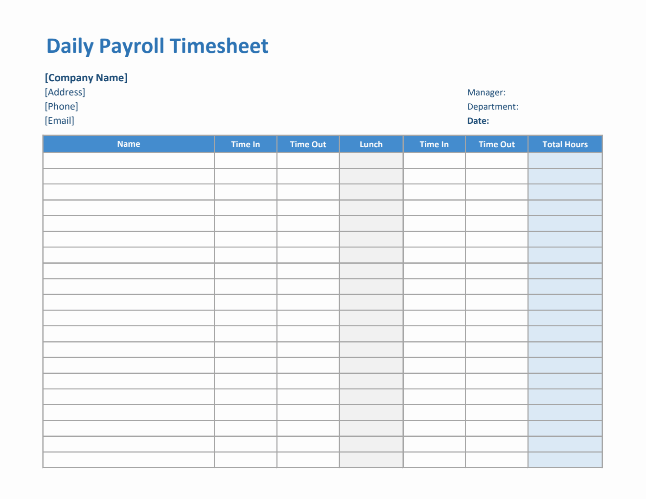 Daily Payroll Timesheet in Excel
