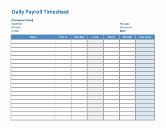 Daily Payroll Timesheet in Excel