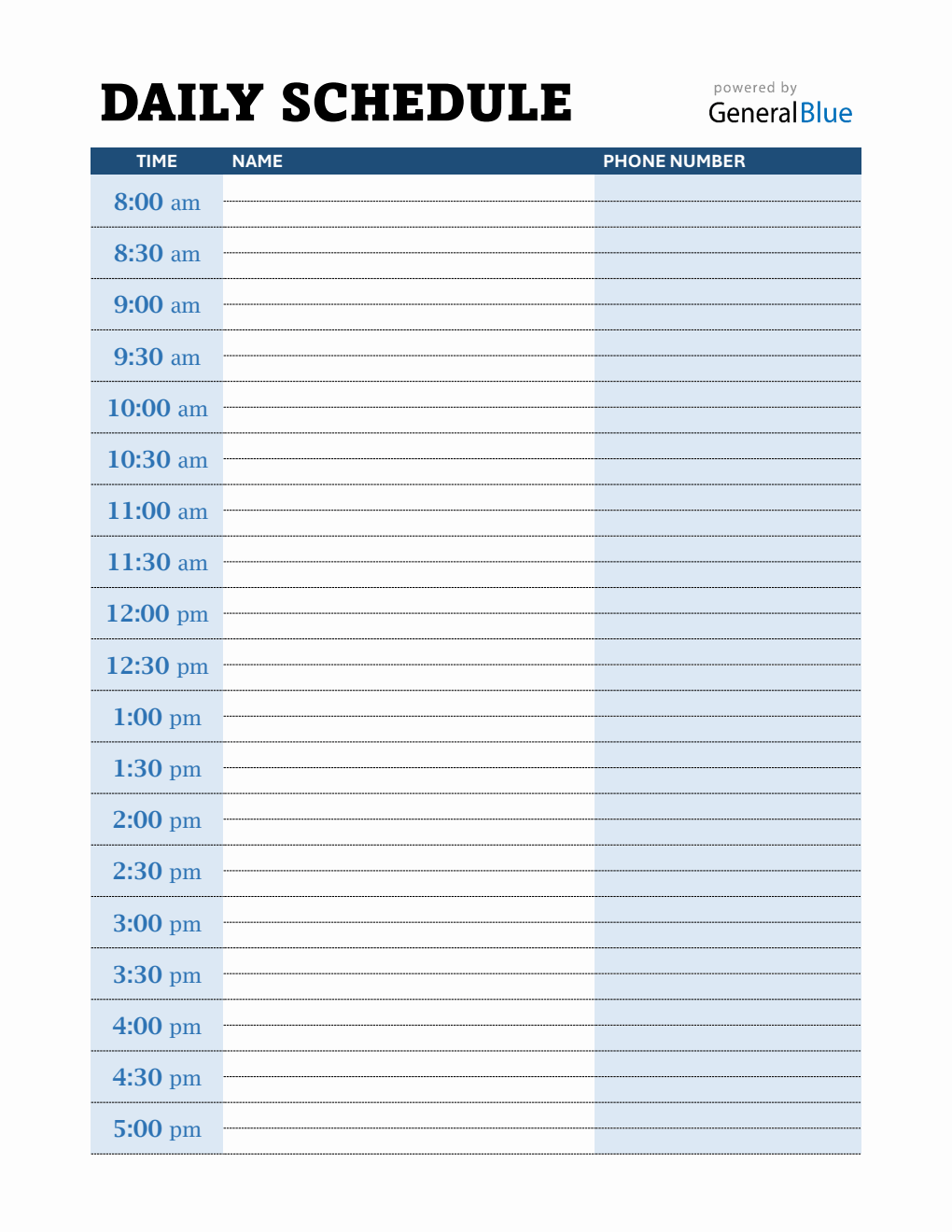 Daily Schedule Template Word (30 Minute Interval)