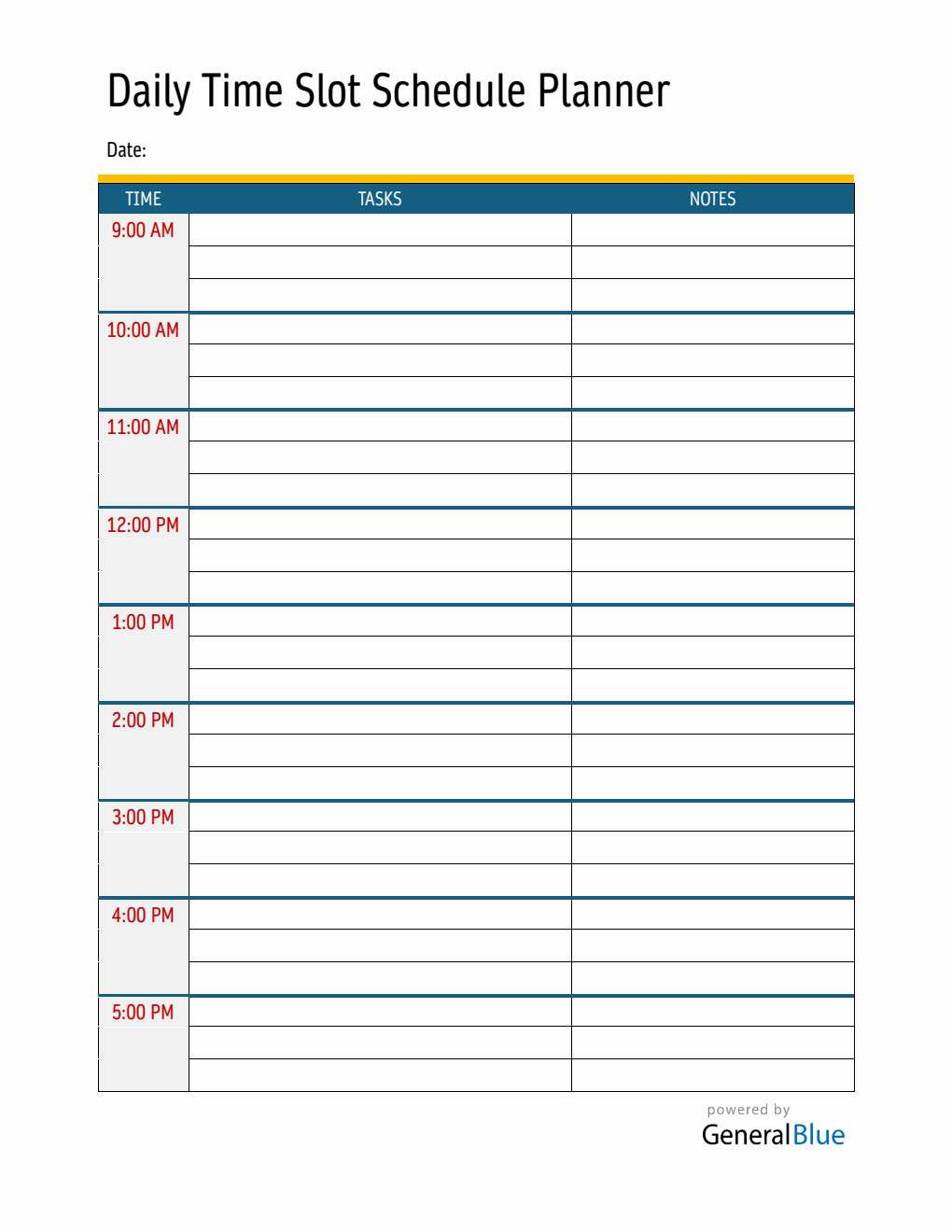 Daily Schedule Template Word with Time Slots (9Am To 5Pm Sched)
