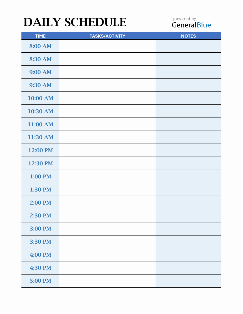 free excel daily time schedule templates