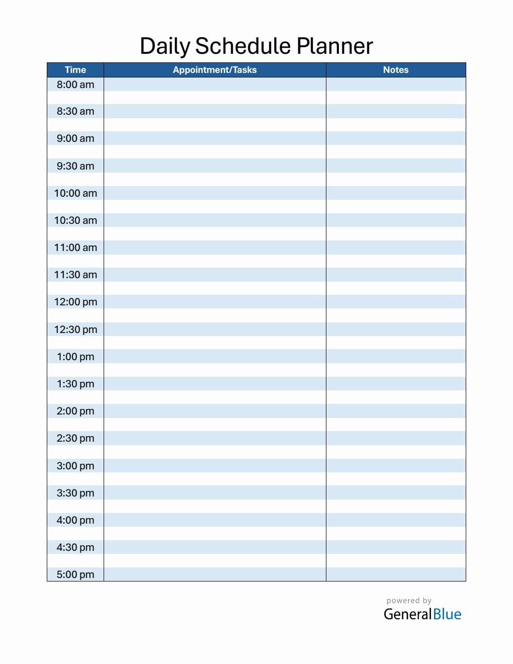 Daily Schedule Template Word (30 Minute Interval)