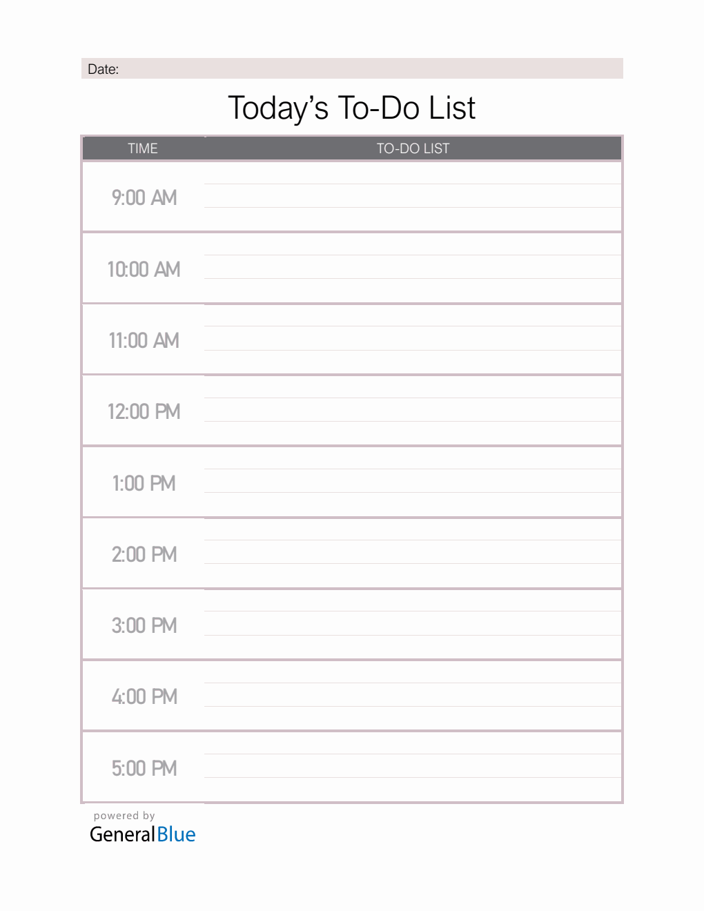 Daily Schedule Template Word with Time Slots (9 To 5)