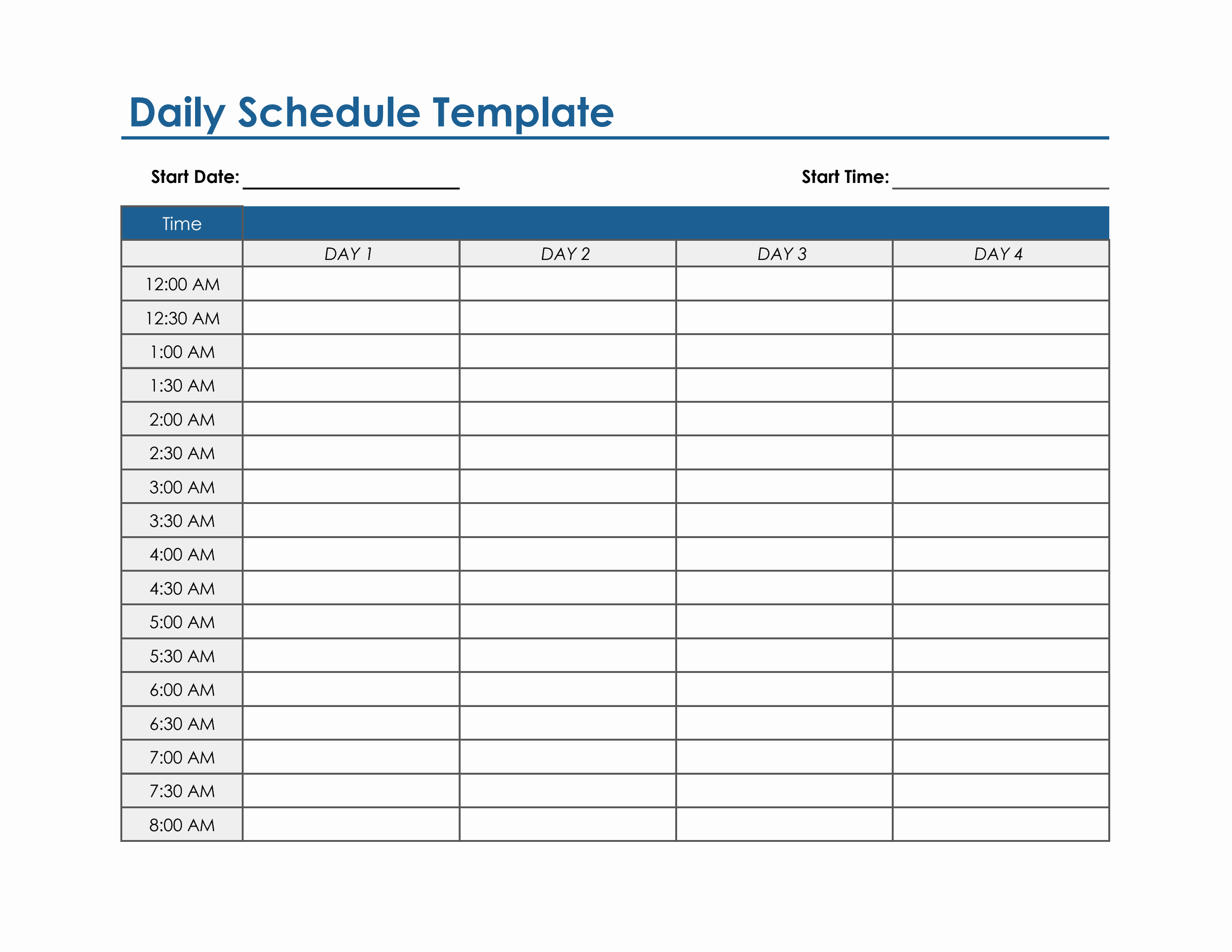 Daily Schedule Template In Excel